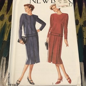 Vintage 1980s New Look 6217 Drop Waist Pleated Dress Sewing Pattern 8-18 UNCUT