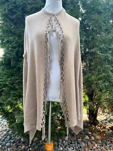 ESCADA Cashmere BEIGE PONCHO CAPE with fringes OS - Picture 1 of 8