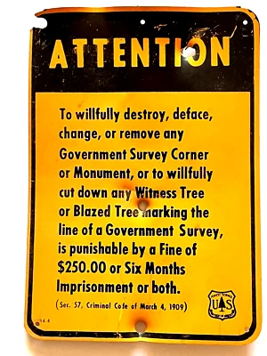 VINTAGE GROUND FOUND BULLET RIDDLED GOV. LAND, WARNING SIGN. - Image 1 of 4