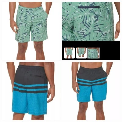 ДВА (2) НОВЫЙ С ЯРЛЫКАМИ KIRKLAND ПЛАВКИ ШОРТЫ ЗЕЛЕНЫЙ СИНИЙ ГАВАЙСКИЙ И АКВА ПОЛОСКИ MED - Изображение 1 из 4
