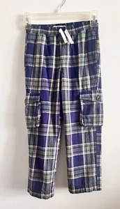 Mini Boden Purple Multi Plaid Cotton Tartan Cargo Pants Drawstring Size 6-7Y - Picture 1 of 7