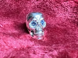 SKULL SKELETON HEAD Pendant Charm 925 silver BLUE eyes ideal handbag lucky charm - Picture 1 of 14