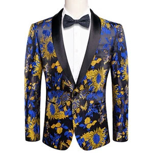 Mens Suit Floral Paisley Tuxedo Closure Collar Single Breasted Blazer Prom Event - Picture 1 of 210