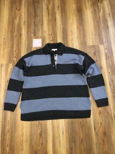 Vintage Madewell 1/4 Button Blue Striped Sweater Pullover Women’s Size L Winter - Picture 1 of 18