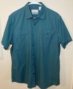 Claiborne Men's Slim Fit Large Short Sleeve Button Up Shirt Blue Stretch Cotton