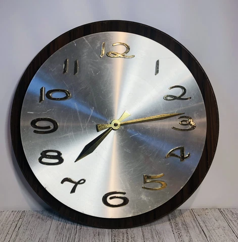 MCM Mid Century Modern Vintage Harris & Mallow Germany Chrome Wood Battery Clock Cover