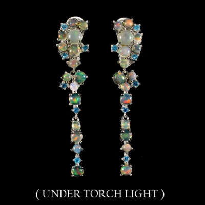 Pendientes de plata de ley 925 redondos ópalo de fuego 5 mm apatita piedras preciosas naturales joyero Foto 1 de 4