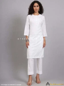 White Kirti Cotton Chikankari Co-ord Set Lucknow Chikankari Handmade Co-ord Set - Picture 1 of 8
