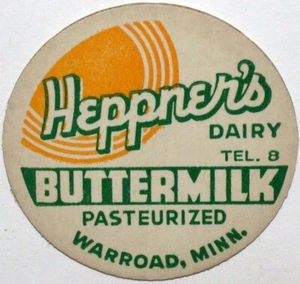 Vintage milk bottle cap HEPPNERS DAIRY Buttermilk Warroad Minnesota unused - Picture 1 of 2
