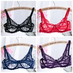 Reggiseno Donna Sexy 1/2 Coppa in Pizzo Maglia Morbida Sottocablato Mezzo Sfoderato Reggiseno ABCD - Foto 1 di 39