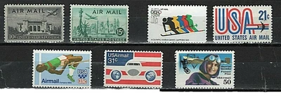 SET OF 7 AIR MAI STAMPS - PLEASE SEE PHOTO'S FOR DETAILS - VF - OG - HINGED - M - Image 1 of 2