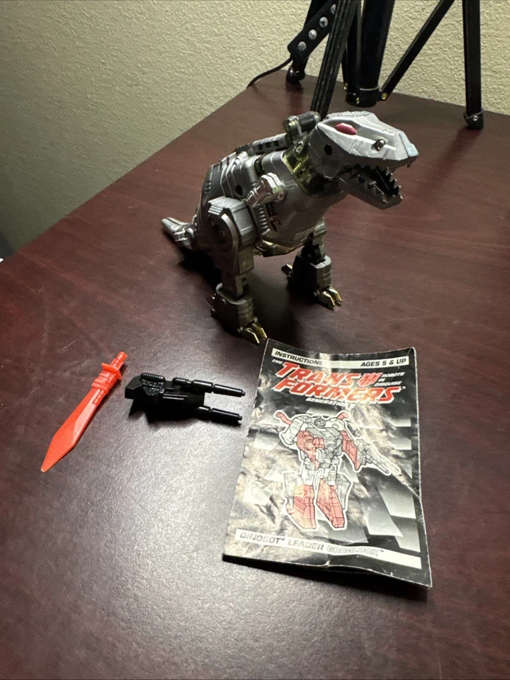 Transformers Original G2 1992 Plata Dinobot Grimlock Completo con Folleto Foto 1 de 4
