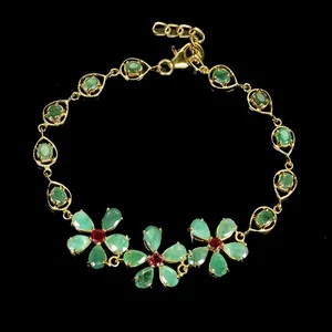 925 Sterling Silver Bracelet Pear Emerald Ruby Gemstone No USA Import Fees - Picture 1 of 14