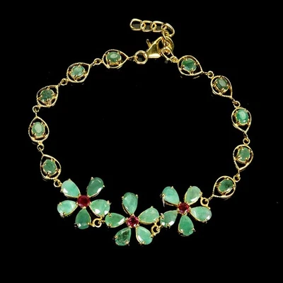 925 Sterling Silver Bracelet Pear Emerald Ruby Gemstone No USA Import Fees - Image 1 of 4
