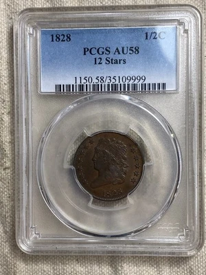 1828 1/2c 12 Stars Classic Head Half Cent PCGS AU58 Scarce Variety Unc Luster - Image 1 of 4