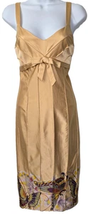 Vintage Betsey Johnson Silk Dress 8 Bow Gold Butterfly Bandage Cocktail Prom USA - Picture 1 of 17