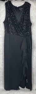 NWOT Jessica Howard Size 22W Black Sequin Gown Sleeveless Ruffle Dress - Picture 1 of 17