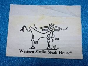 Vintage Western Sizzlin Steak House Paper Cow Logo Napkin #3 - Picture 1 of 2