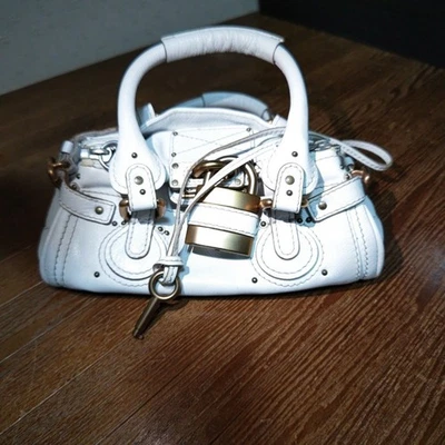 Auth Chloe Mini Paddington Handbag Shoulder Bag White Leather Y2K w/Padlock Key - Image 1 of 4