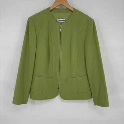 Chaqueta Gerry Weber para mujer mezcla de lana cremallera completa 12 verde manzana clásica preppy Foto 1 de 4