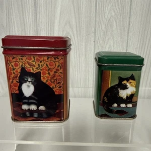 2 Vintage Miniature Nesting Tin Canister Cat Kitten Design M Leman For J Luber - Picture 1 of 17