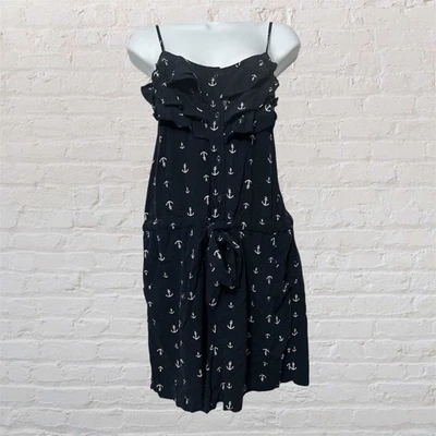 Maurices Navy Blue Anchor Print Sleeveless Pockets Romper Ruffle Detail Size M - Image 1 of 4