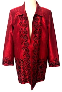 Chaqueta Blazer Silk Land Mujer Manga Larga Roja 12 Navidad Vacaciones Bordada - Imagen 1 de 10