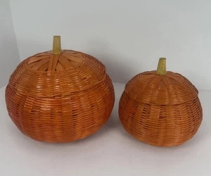 Weidenkörbe Kürbis mit Deckel Halloween Herbst Herbst 2er Set Vintage 7” & 5,5” - Bild 1 von 12