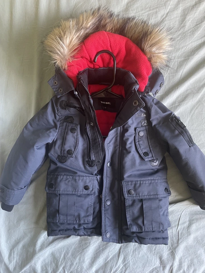 Diesel Toddler Boys Outerwear Faux Fur Hooded Jacket Charcoal Gray Size 2T - Image 1 of 4