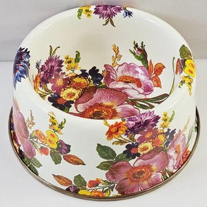 Mackenzie Childs Enameled Floral Dog Pet Bowl Dish 5”x 3” Heavy Gauge Steel - Picture 1 of 11