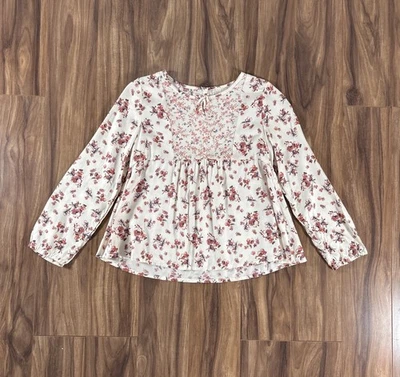 Oshkosh Top Girls 10 Floral Long Sleeve Peasant Tie Blouse Keyhole Back  - Изображение 1 из 4