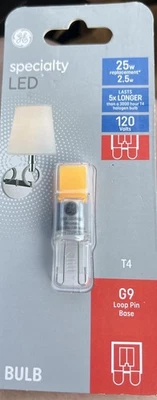 GE LED T4 G9 base Specialty New Light Bulb 25w 120 volts Loop Pin Base NIP - Image 1 of 2
