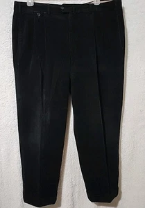 Faconnable Men Size 42x54 Corduroy Pleated Front Black Pants 100% Cotton - Picture 1 of 7