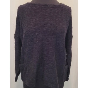 Suéter Eileen Fisher Suave Algodón Orgánico Tejido Cuadrado Negro M Lagenlook Lujo - Imagen 1 de 8