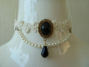 Gargantilla/collar de encaje crema. De colección-Retro-Gótico-Emo. Fiesta de boda, elegante. C004 - Imagen 1 de 9