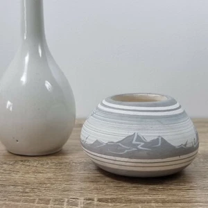 1970s 1980s Southwestern Pot Small Bowl Grey White - Bild 1 von 8