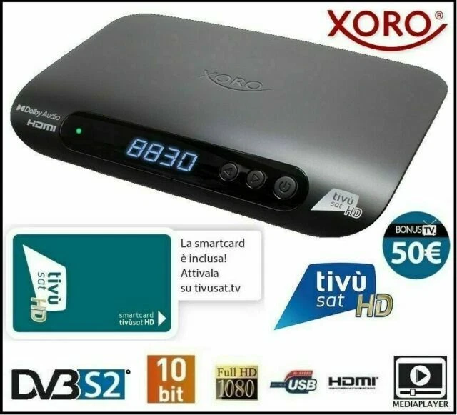 Xoro HRS 8830 Decoder HD Certificato tivùsat - Nero