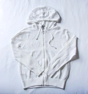 Suéter con Capucha Para Mujer CHANEL Blanco Cremallera Completa Malla Logotipo Deletreado Rendimiento Y2K Foto 1 de 4