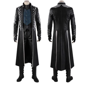 Game Devil Mary 5 Vergil Cosplay Costume Vest Jacket Halloween Faux Leather Coat - Picture 1 of 28