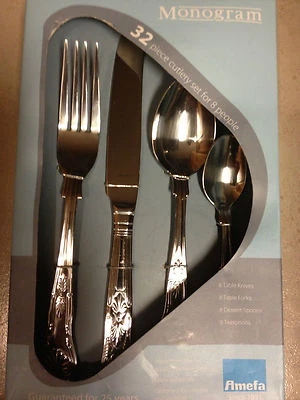 NUEVO EN CAJA-Amefa Monogram Kings Juego de cubiertos en caja de 32 piezas para 8-envío gratuito Foto 1 de 2
