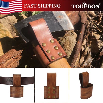 TOURBON Handcrafted Axe Holder Sheath 4mm Leather Belt Loop for Hatchet Camping