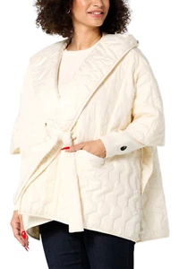 WynneCollection Women's Quilted Cape Jacket w Belt Cream - Picture 1 of 1