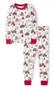 Gymboree Gr. 7 Unisex Ski Lodge Baumwolle 2-teilig Slim Fit Pyjama Gymnas Neu - Bild 1 von 6