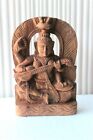 New Wooden Hand Carved Maa Saraswati Figure Goddess of Knowledge & Music BQ-56