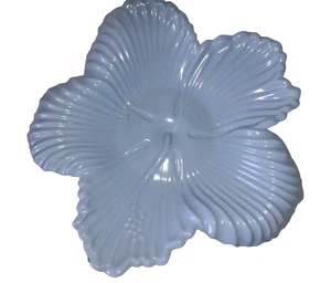 Vintage ABINGDON USA POTTERY Retro Blue Hibiscus Flower Console Bowl Dish 13.5" - Picture 1 of 9