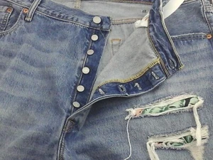 LEVI'S 501 Jeans Destroyed Hawaiian Floral Patch Straight Leg Button Fly 32 x 30 - Picture 1 of 7