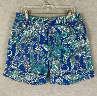 Lauren Ralph Lauren Women's 10 Paisley Shorts Cuffed 7" Inseam Blue Teal Green — 第 1/4 张图片