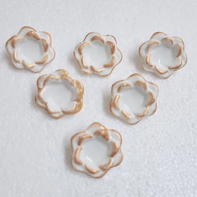 6 Ceramic Flower Buttons 26mm Shank Novelty White & Gold Rim Sewing Art Crafts - Image 1 of 4
