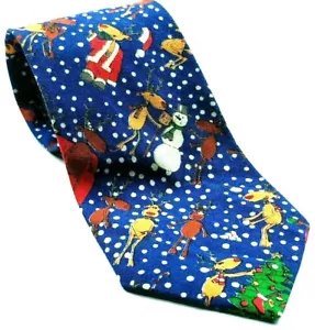 Christmas Tree Reindeer Snowflakes Snowman 100% Cotton Novelty Necktie - Picture 1 of 7