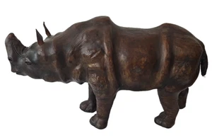 Vintage Leather 7"x13" Wrapped Rhinoceros Statue Sculpture Figure India - Picture 1 of 9